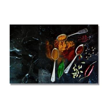 Imagem de NHLDZYH Tela decorativa cozinha, arte vintage especiarias coloridas, arte de parede quadros para sala de estar quarto cozinha. C105. 60 x 90 cm. Apenas tela