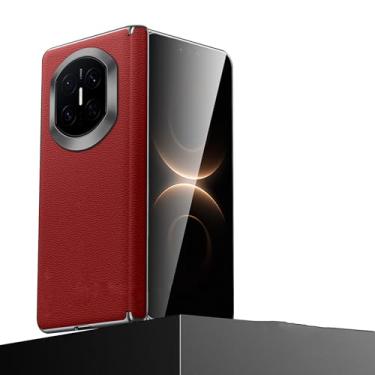 Imagem de LYJSMGZ Capa de couro genuíno para Huawei Mate X7, levantada acima da câmera, à prova de choque, capa de proteção magnética para dobradiça suporta carregamento sem fio, vermelha, Mate X7