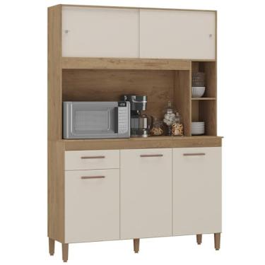 Imagem de Cozinha Compacta Ceara 5 Portas 1 Gaveta Canelato Rústico/Natura Off White - Atualle Móveis
