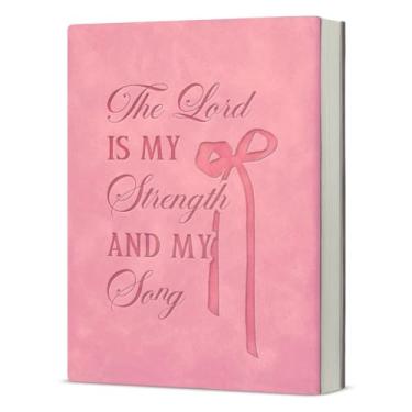 Imagem de Caderno cristão com laço coquete rosa, versículo bíblico religioso, presentes espirituais para mulheres, o Senhor é minha força e minha canção diário rosa
