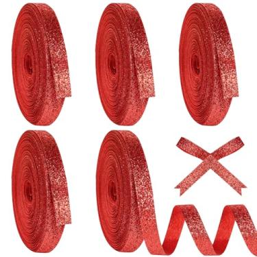 Imagem de Fita de glitter vermelha de 5 rolos, fita de Natal com borda cortada vermelha de 50 metros, fitas brilhantes de 1,9 cm de largura, cordão de balão para artesanato faça você mesmo, decoração de árvore