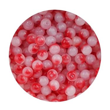 Imagem de Contas de vidro de 8 mm para fabricação de joias, 200 peças coloridas sortidas lindas contas de vidro redondas a granel para pulseira, artesanato, brincos, colar, amizade (vermelho 8 mm)