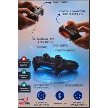 Imagem de Genérico Kit 2 Controles Bluetooth para PS4, PC, TV Samsung, Compatível com DualShock 4, com Entrada P2, Preto