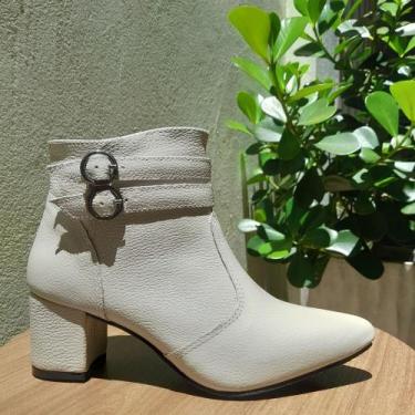 Imagem de Bota Feminina Social Couro Legitimo Cano Curto Salto Grosso - Lirom, M