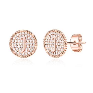 Imagem de Brincos femininos com inicial de prata esterlina/ouro rosa para mulheres, disco da moda, zircônia cúbica, letra A-Z, hipoalergênico, personalizado, joias, meias de Natal, presentes de aniversário para