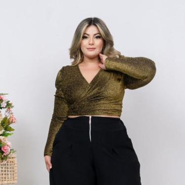 Imagem de Cropped Lurex Manga Longa Plus Size Moda Roupa Feminina GG - Bellucy M