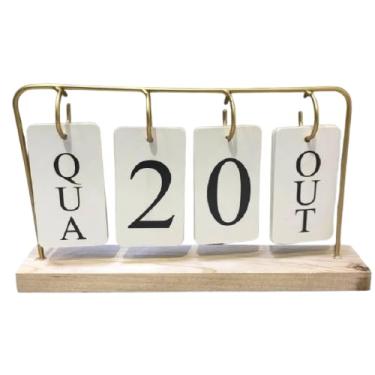 Imagem de Calendário de Mesa Permanente Aramado com Placas de Madeira Decorativo,
