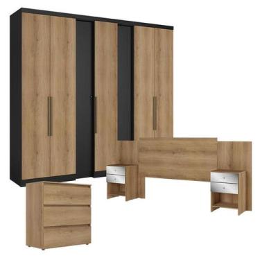 Imagem de Guarda Roupa Casal Selecto 7 Portas Preto Capuccino com Cômoda Gavetei