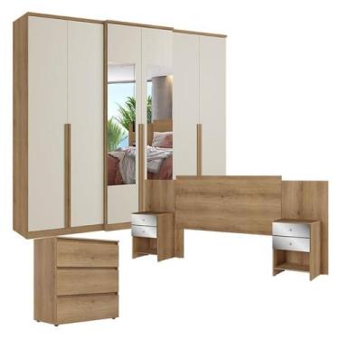 Imagem de Guarda Roupa Casal Valência 6 Portas Glass Capuccino Off White com Côm