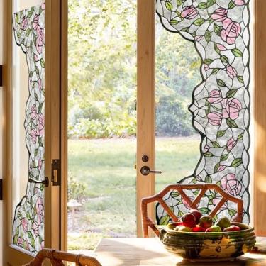 Imagem de ADD.HERES Adesivos de janela, película de privacidade para vitrais, bloqueio de UV, aderência estática para casa, cozinha, escritório, banheiro, Tudor Rose, 45 x 100 cm