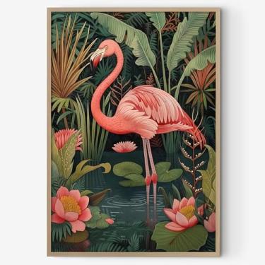 Imagem de Arte de parede em tela de flamingo rosa animal arte de banheiro pinturas abstratas animais selvagens arte de parede de animais tropicais imagem engraçada flamingo impressão animal rosa pôster imagens