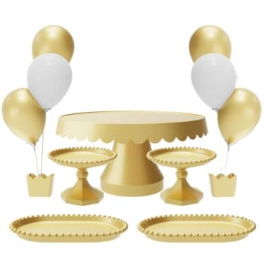 Imagem de Kit com 1 Boleira Plus, 2 Mini Boleira Pérola, 2 Bandeja Pérola e 2 Suporte p/Balões c/ 3 Hastes(DOU - DOURADA)