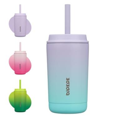 Imagem de BJPKPK Copo isolado com tampa e canudo, copo térmico de aço inoxidável de 350 ml, caneca de café de viagem à prova de derramamento, à prova de vazamento, lavável na lava-louças, mantém as bebidas