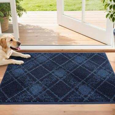 Imagem de COSY HOMEER Tapete de porta antiderrapante para entrada da porta da frente - Tapete antisujeira de perfil baixo, absorvente e lavável (51 x 81 cm, azul)