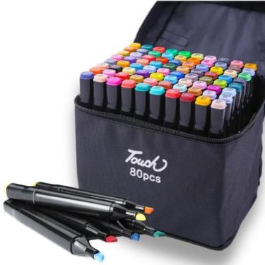 Imagem de Conjunto Canetas 80 cores Permanente Canetinhas Coloridas Ponta Duplas