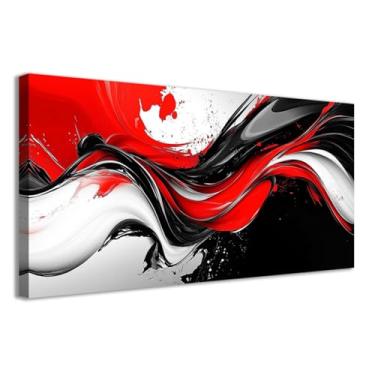 Imagem de CCWACPP Pintura abstrata de decoração de parede grande preto branco vermelho arte de parede impressões modernas casa quarto sala de estar escritório decoração emoldurada (30,5 cm x 61 cm)