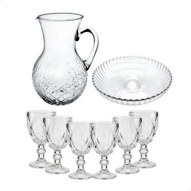 Imagem de Kit Travessa Prato Fruteira Jogo Conjunto 6 Taças Vidro Transparente G