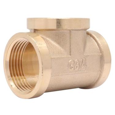 Imagem de YuGtcen Encaixe de tubulação em T de latão, 3/10.2 cm × 3/10.2 cm × 3/10.2 cm NPT fêmea conector T de 3 vias, conector de conversão para sistemas de encanamento de gás de óleo combustível