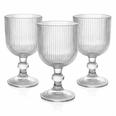 Imagem de Jogo 6 Taças de Vidro Canelado 380ml Luxo Moderno Transparente Minimalista Resistente Vidro Grosso - Água, Suco, Refrigerante (Kit 6 Taças Suco)