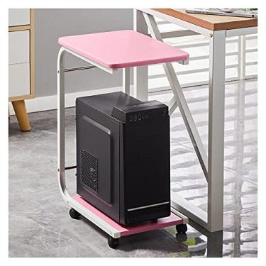 Imagem de Suporte para impressora de escritório de 2 níveis com rodas giratórias, prateleira móvel para escritório, suporte de CPU, PC, laptop, mesa de impressora (rosa)