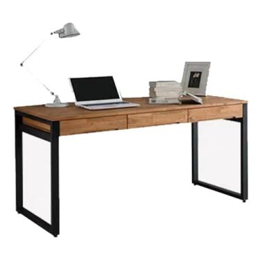 Imagem de x3anggyt5 Mesa de escritório industrial versátil com gavetas, mesa de escritório doméstica moderna de madeira maciça com moldura de ferro preta fácil de instalar (P)