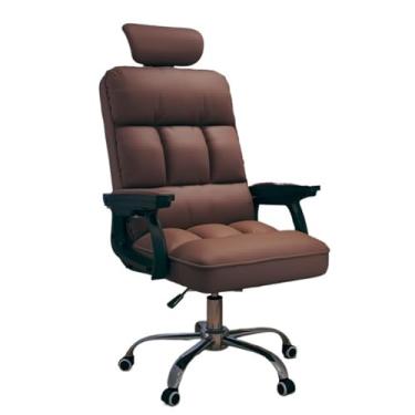 Imagem de KHUTRW3D Cadeira executiva clássica de couro PU, cadeira de mesa para computador, altura ajustável, rodas giratórias (marrom)