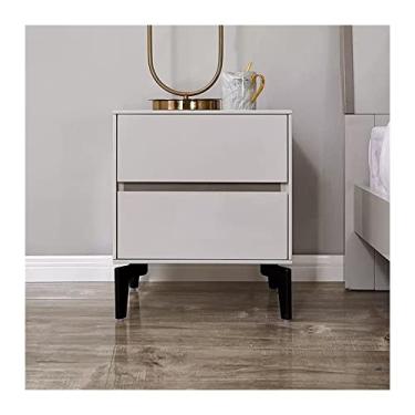 Imagem de Mesa de cabeceira moderna e elegante moderna e minimalista mesa de cabeceira de madeira com 4 pés de metal resistente e 2 gavetas, cinza, C 106 x L 91 cm x A 49,5 cm Prática