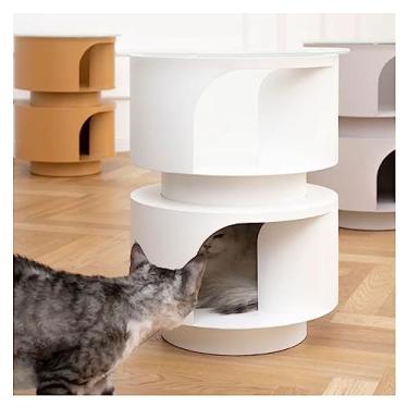 Imagem de Mesa de canto pequena moderna com cama de gato, mesa lateral mesa de cabeceira com cama de gato, condomínios para sala de estar, quarto, varanda, família e escritório, simples (branca)
