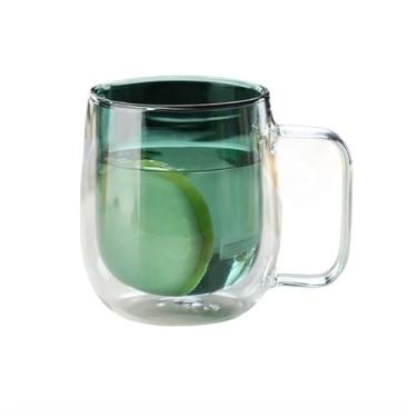 Imagem de Canecas de café de vidro de parede dupla com alça, copos de vidro borossilicato colorido de 250 ml para bebidas quentes e frias, cappuccino, latte e chá (verde)