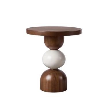 Imagem de Mesa lateral de madeira minimalista moderna retrô redonda pequena sofá baixo café sala de estar varanda simples