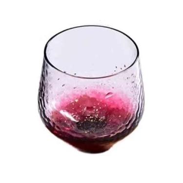 Imagem de Copo de vidro de céu estrelado de cristal, copo de 240 ml com base colorida martelada para água, suco, uísque e coquetel (rosa)