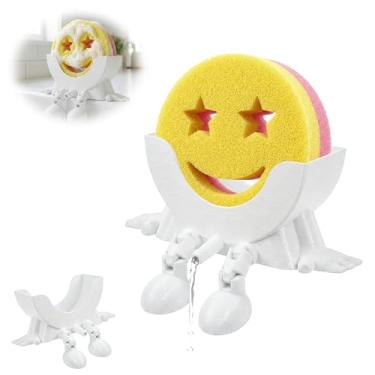 Imagem de AUREHEN Bonito suporte de esponja suspenso com drenagem e pernas, suporte de pia engraçado impresso em 3D para esponjas redondas, organizador de borda de pia de cozinha estética, decoração de bancada