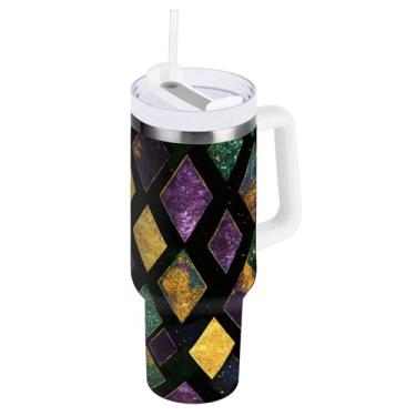 Imagem de Blueangle Copo isolado de carnaval de 850 g com alça e tampa de palha, caneca de viagem reutilizável de aço inoxidável (342)