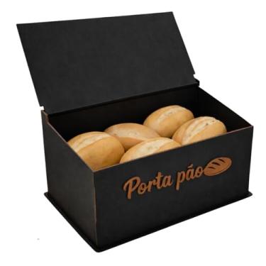 Imagem de Porta Pão Gourmet em MDF Premium Preto e Madeira - Organizador de Cozinha para Pão Francês e Pão de Forma - Design Moderno e Elegante