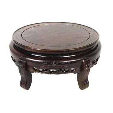 Imagem de KHUTRW3D Base de vaso base de bonsai circular, suporte de vaso de madeira portátil, para exibição de decoração de escritório doméstico (médio)