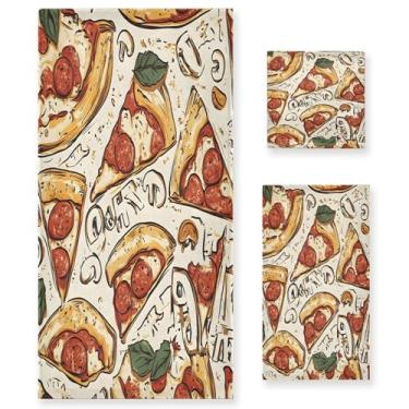 Imagem de xigua Conjunto de toalhas de banheiro coloridas fatias de pizza toalha de banho macia absorvente de 3 peças toalha de mão toalhas decorativas para banheiro, academia, hotel, praia, piscina