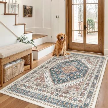 Imagem de Madane Tapete de área 3x5, entrada lavável vintage corredores quarto antiderrapante cozinha corredor para sala de estar, lavanderia, sala de jogos, tapetes macios antiderrapantes, azul marinho