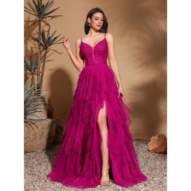 Imagem de Vestido Longo Rosa Vermelho Para Mulheres, Ideal Para Festas, Festivai