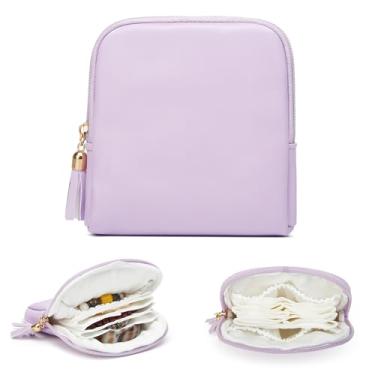 Imagem de Ann Bully Estojo pequeno organizador de joias de viagem para mulheres, bolsa de veludo com zíper, organizadores de joias e bolsa de armazenamento para brincos, pulseiras, anéis, colar (roxo)