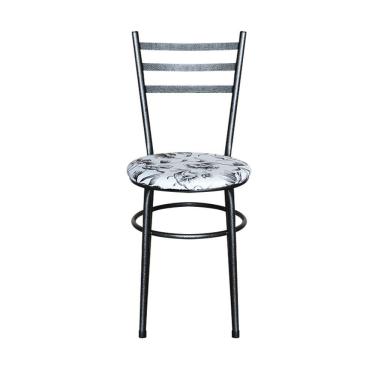 Imagem de Conjunto 4 Cadeiras Para Cozinha Epoxi Preta Craqueada Assento Floral Branco