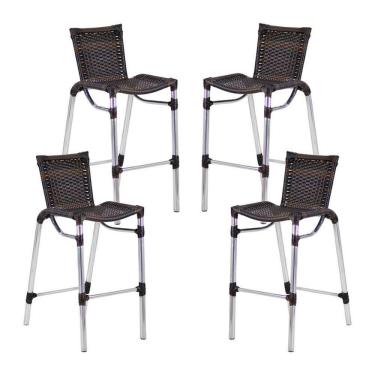 Imagem de 4 Banquetas Em Alumínio Fortaleza Alta Com Encosto Para Cozinha Edícula E Balcão Pedra Ferro