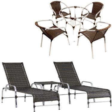 Imagem de Kit Jogo De 4 Cadeiras E Mesa Floripa Trama Original Pedra Ferro