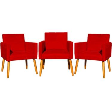 Imagem de Kit 3 Poltronas Para Recepção Nina Suede Cores Pé Palito 30cm Castanho - Suede