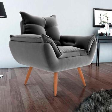 Imagem de Poltrona Opala Tokio Para Descanço Confortável Toquio Matrix Veludo Cinza