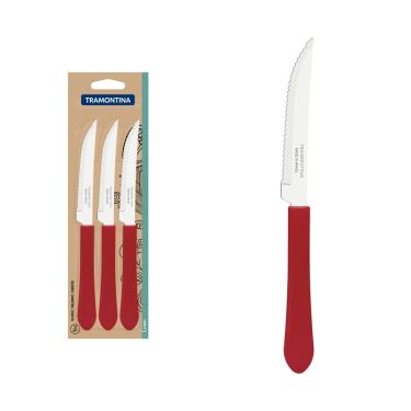 Imagem de Conjunto Facas Churrasco Inox 3 Peças Leme Vermelho Tramontina