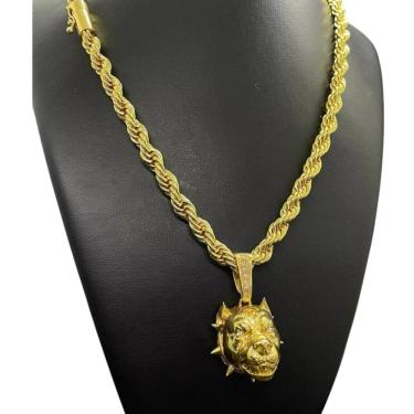 Imagem de Cordão 10Mm Baiano + Pingente Pitbull - Banhado A Ouro 18K