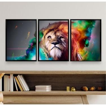 Imagem de Quadros Leão Juba Colorida 45x34cm - Vidro, Madeira Preta