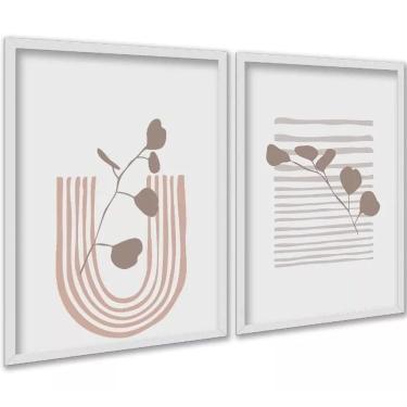 Imagem de Kit 2 Quadros Ultra Minimalistas Neutros Boho 33X24Cm Vidro