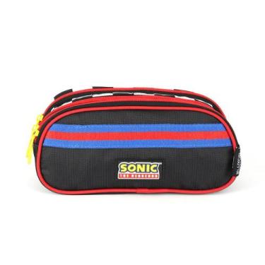 Imagem de Estojo Escolar Sonic Triplo Compartimento Infantil Original - - LUXCEL