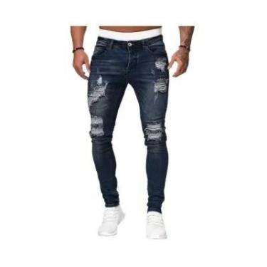 Imagem de Calça Jeans Skinny Masculina Vintage Lavada Rasgada Casual Slim Fit - 